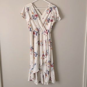 Cream asymmetrical floral dress